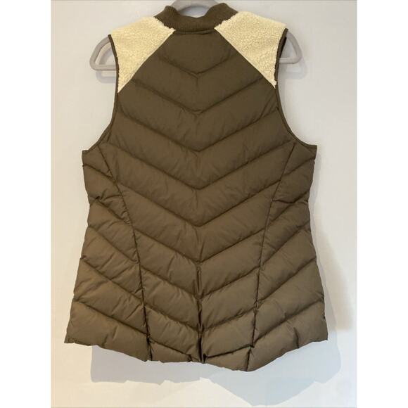 ATHLETA Goose Down Puffer Vest Women Size L Green Zip Up Fleece Front - Picture 4 of 5